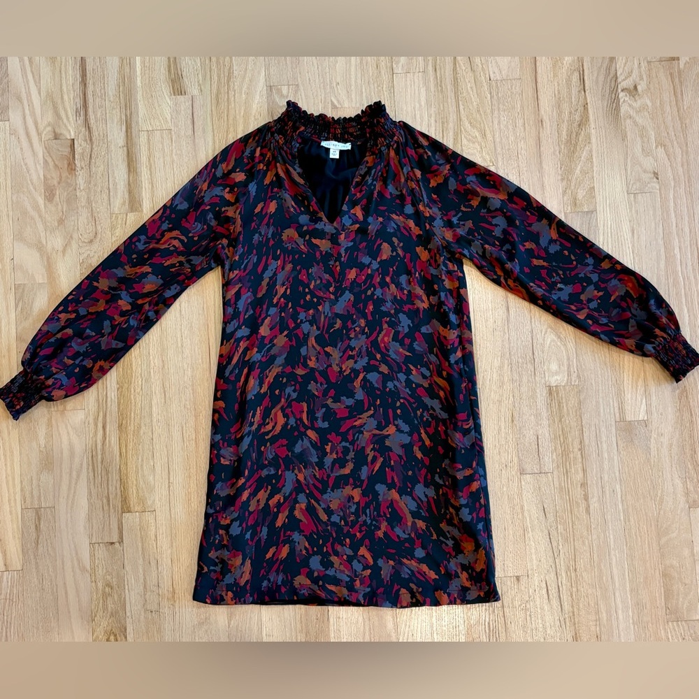Allison Joy Black Red Orange Gray Abstract Print Shift Dress Long Sleeves XS